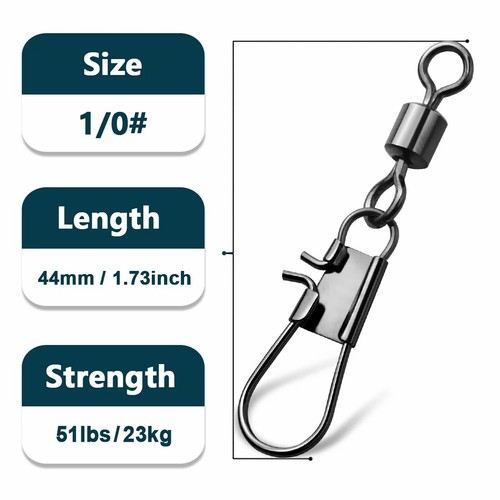 9KM Interlock Snap Rolling Swivel 50Pcs Stainless Steel Fishing Cross Lock Snaps - Picture 22 of 22