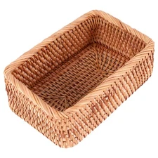 Hand-Woven Rectangular Rattan Wicker Basket Fruit Tea Snack Bread Picnic 7260
