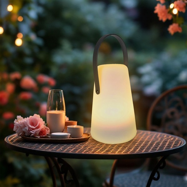 Led Tischlampe Konisch Warm Weiß - 20 Cm - Deko Garten Tisch Leuchte AußEn Timer-image