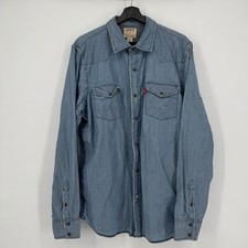 Vintage Levi's Mens XL Blue Denim Pearl Snap Western Long Sleeve Button Up Shirt