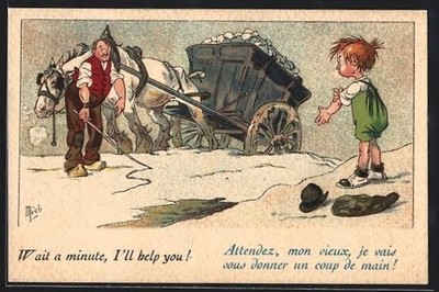 Artist postcard Jean-Marie Michel Liebeaux: Attendez, mon vieux, je vais vous donne 