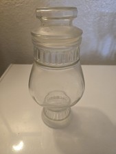 Clear Round Glass Jar Canister w/ Stopper Lid, 9" H x 4" W, Used