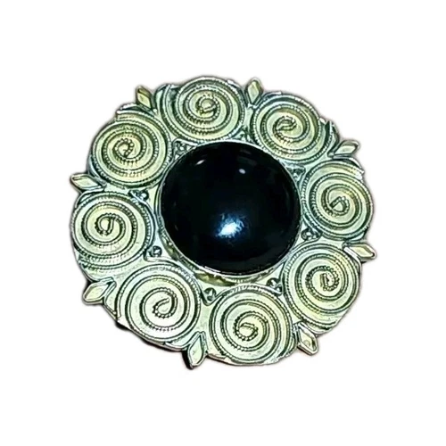 Sterling Silver Gold Wash Artisian Black Onyx Brooch Pin Pendent Combo - Picture 2 of 8