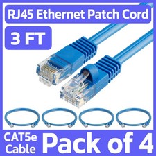 4 Pack Cat5e Patch Cable Blue 3FT Ethernet Cord Lan Network Internet Wire RJ45