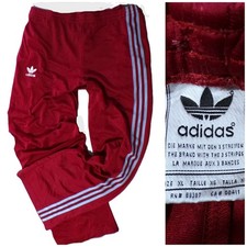 Vtg 80's Adidas ATP Track Pants Men's XL Burgundy w Light Blue 3 Stripes Run DMC