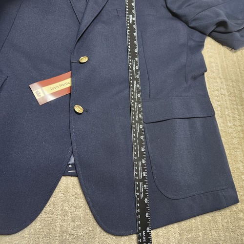Navy Gold Button Blazer Men 52 Performance Louis Martin Hopsack Sport Coat Blue - Picture 7 of 12