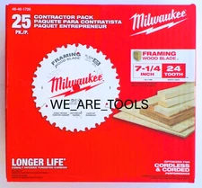 Milwaukee 48-40-0720 7-1/4" 24T Framing Circular Saw Blades 25 pk White