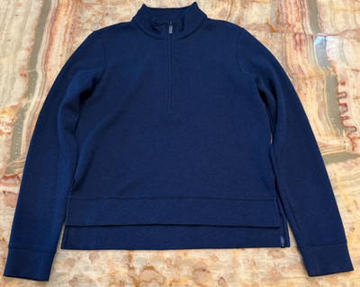 Travis Mathew Mens Half Zip Top Blue Performance Stand Collar High-Low Hem S