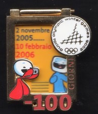 TORINO 2006 OLYMPIC GAMES. HINGED COUNTDOWN PIN. 100 DAYS TO GO. 02/NOV/2005.