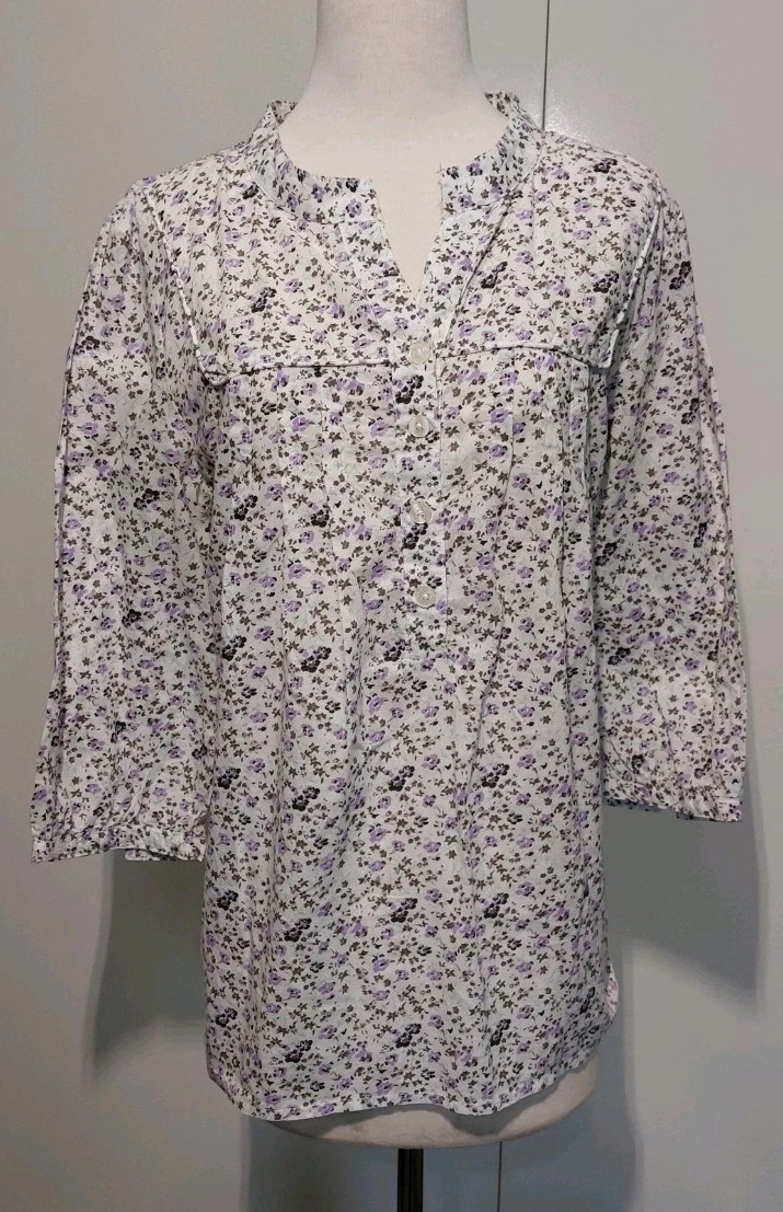 Vero Moda Nell Flower Floral Design 3/4 Sleeve Shirt Top Blouse Sz Medium