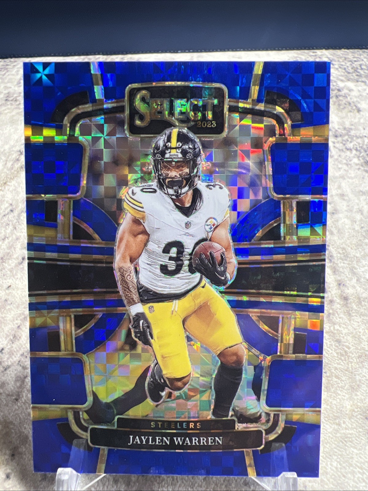 2023 Panini Select #82 Jaylen Warren Blue Prizms #/199