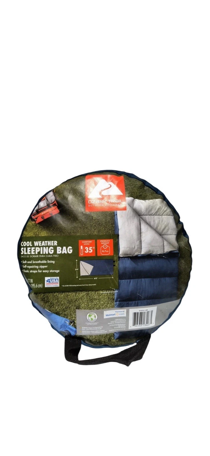 Ozark Trail 35-Degree Cool Weather Rectangular Sleeping Bag, Blue, 33"x77"