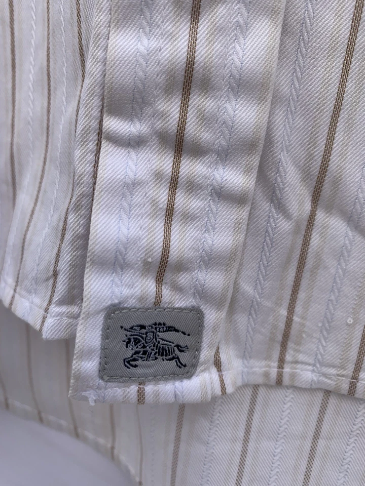Camisa de vestir Burberry London para hombre 16-41 marrón a rayas hecha en Reino Unido 100 % algodón #C9 Foto 3 de 4