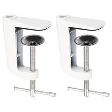2Pcs 0.29"/M10 Thread Hole Table Mount Clamp for Microphone Arm Lamp Stand White