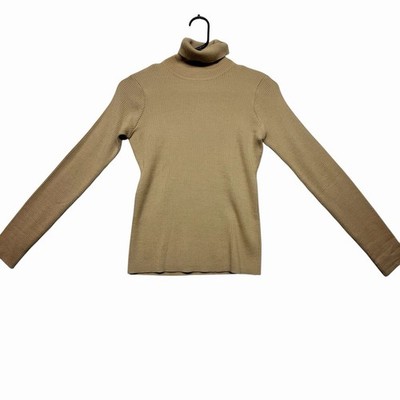 J.Crew Petite 100% Merino Wool Ribbed Turtleneck Sweater Tan Beige PS 