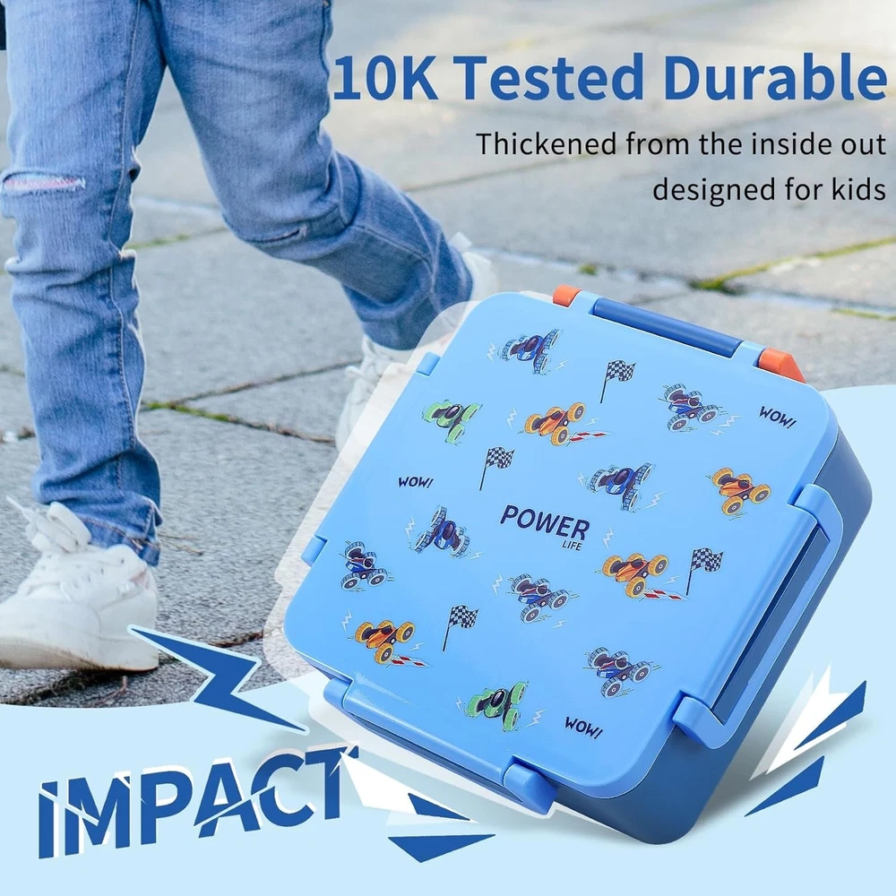 Kids Bento Box Lunch Box with Thermos 4 Compartments Insulated Leak-Proof Blue Kids Bento Box Lunch Box with Thermos 4 Compartments Insulated Leak-Proof Blue
