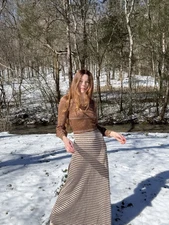 WenJilli Bronze Multi Color  Stripes Vintage Lurex Metallic Knit 70's Maxi Dress