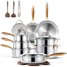 23Pcs Tri-Ply Stainless Steel Cookware Set, Pots and Pans Set, Non Toxic Inducti