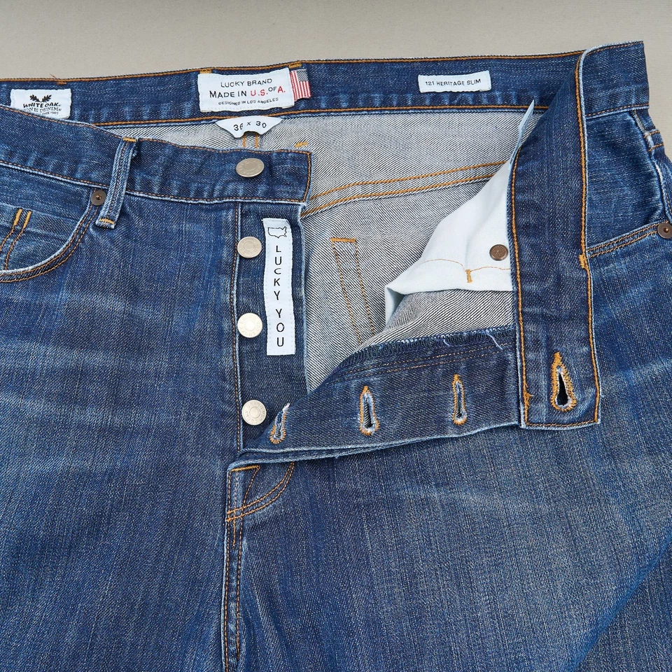 Pantalones de mezclilla Lucky Brand para hombre talla 36-121 Heritage ajustados cono de roble blanco EE. UU. Foto 2 de 4