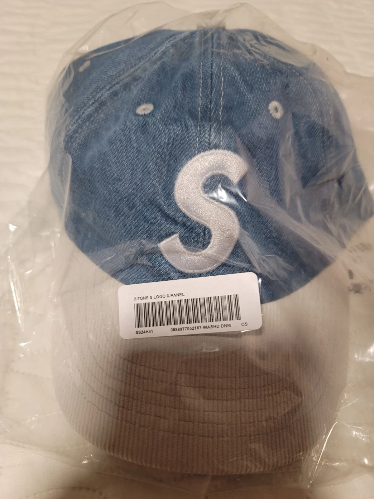 Supreme 2 tons logo S 6 panneaux denim lavé SS24 NEUF et en main
