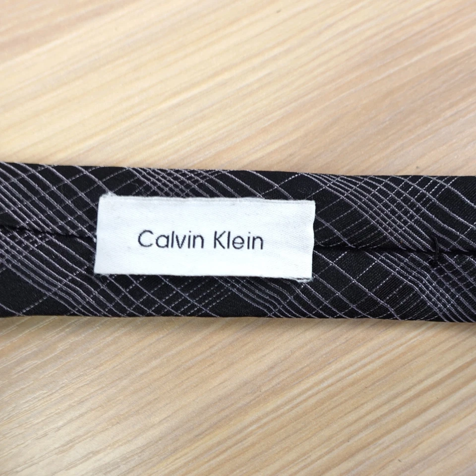 Corbata para el cuello para hombre CALVIN KLEIN negro tejido a cuadros seda moderno traje vestido diseñador Foto 3 de 4