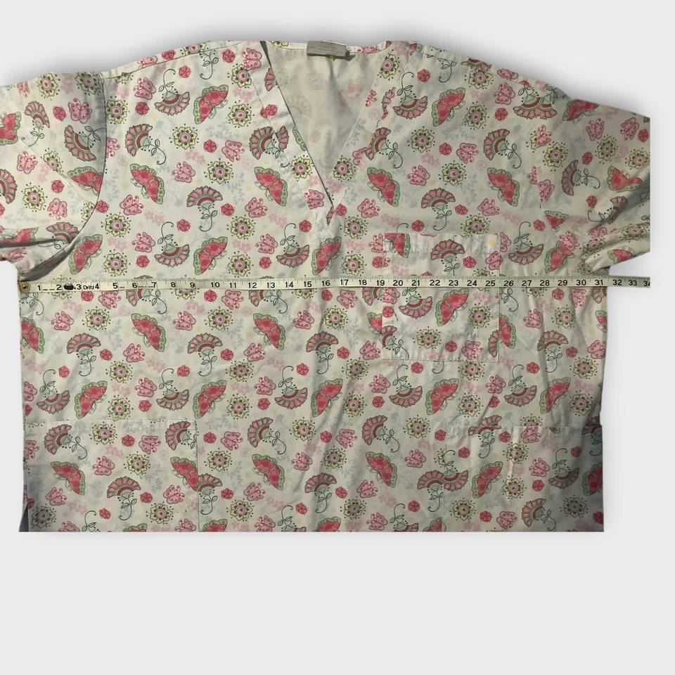 ADAR Womens Scrub 4XL Uniforms Colorful Spring Flowers Butterflies Medical Prof - Image 2 of 4