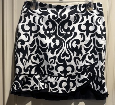 White House Black Market Black Print Women's Ruffled Bottom Sz