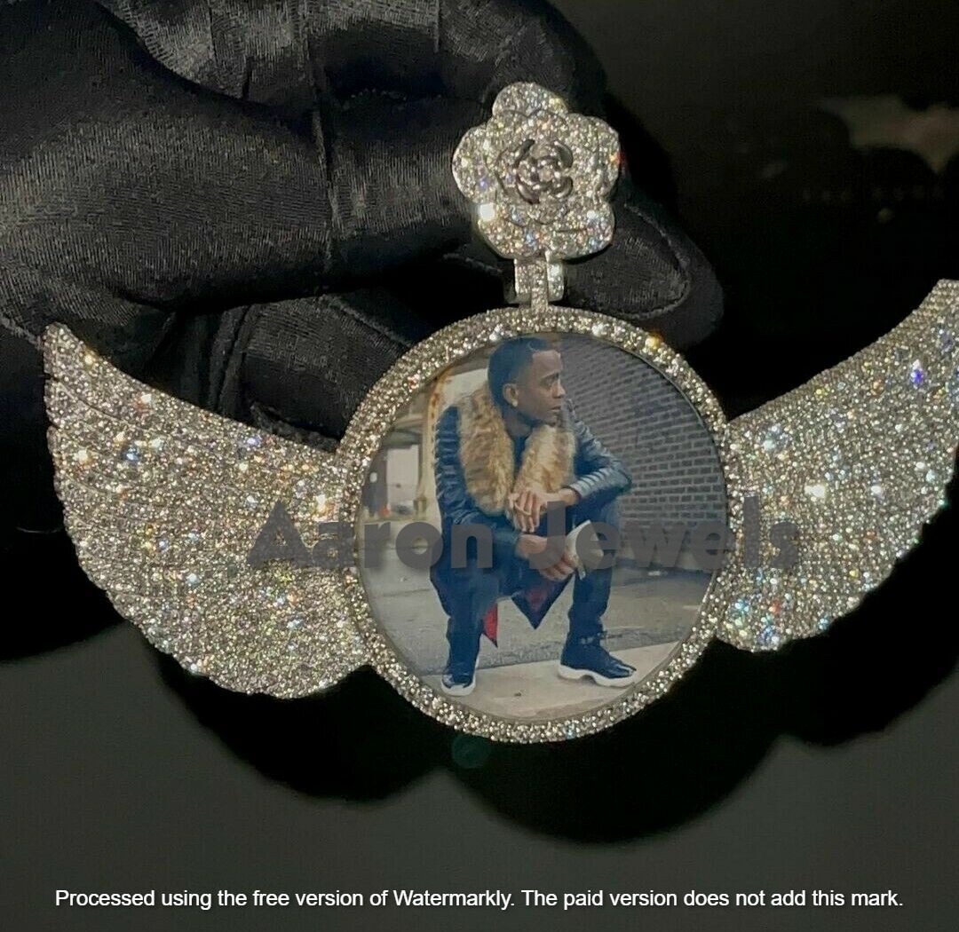 Men's MEMORY Pendant ANGEL WINGS MOISSANITE REAL 925 Silver