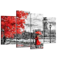 KREATIVE ARTS 4pcs Contemporary Wall Art Black White and Red Umbrella Couple ...