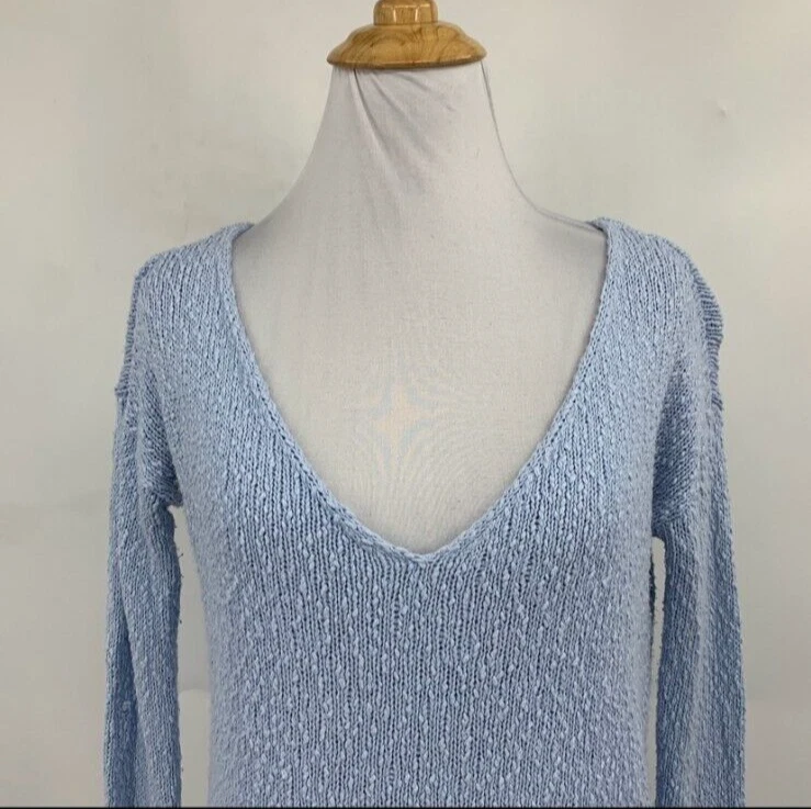 Suéter Talula Mujer XXS 2XS Bebé Azul Tejido Áspero Cuello en V Ventilación Lateral Dobladillo Acrílico Foto 3 de 4