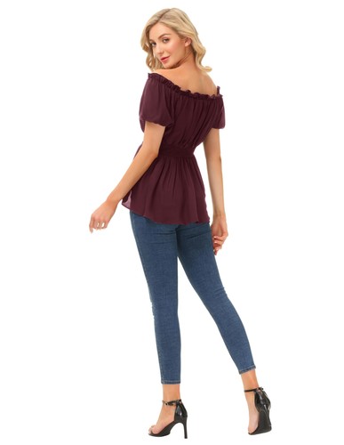 Corset Tops for Women Renaissance Shirt Peasant Blouses Pirate Shirt Burgundy... - Picture 8 of 9