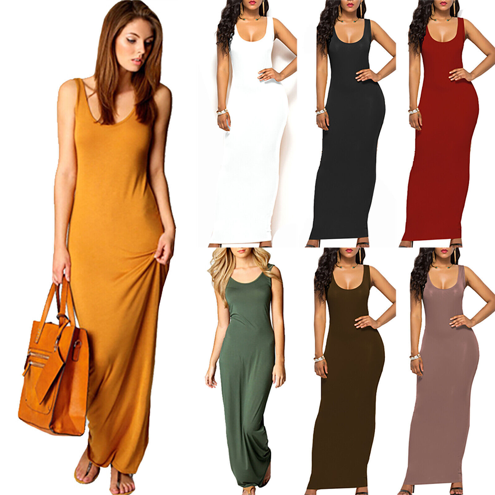 Women's Sleeveless Tank Top Long Dress Casual Party Summer Bodycon Maxi  Dresses | eBay