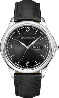 EMPORIO ARMANI SWISS MADE Herrenuhr Lederarmband Zifferblatt Silber 495,00  Neu