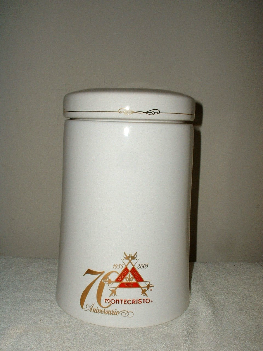 Montecristo 70th Anniversary Cigar Humidor Ceramic Jar w/Logo MIB