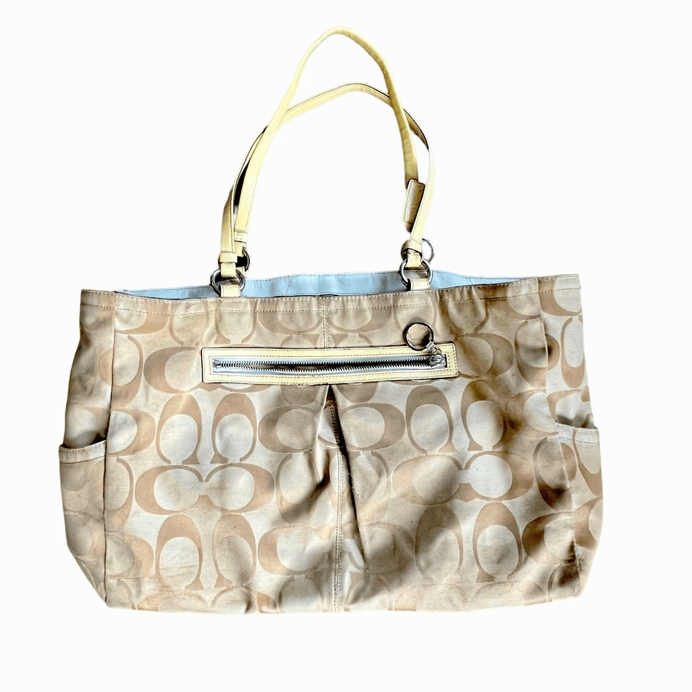 Coach F14863 Beige Signature Logo Gabby XL Carryall Shopper Tote