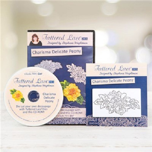 Tattered Lace Charisma DELICATE PEONY Die + Decoupage CD-ROM - D981 -FREE UK P&P