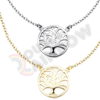 Lebensbaum Damen 925 Sterling Silber Gold Anhänger Charm Halskette Kette NP013