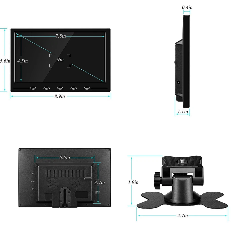 9" Inch LCD Monitor Built-in HDMI AGV AV Speaker PC PS4 TV DVD DVR CCTV Car DSLR - Image 2 of 4