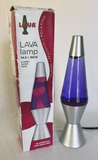 Schylling 14.5" LAVA LAMP - Silver Base - Purple Liquid - Red Wax EUC See Video