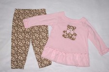 Baby Girls Outfit L/S PINK SHIRT Ruffle TEDDY BEAR Animal Spot CAMO Pants 0-3 MO