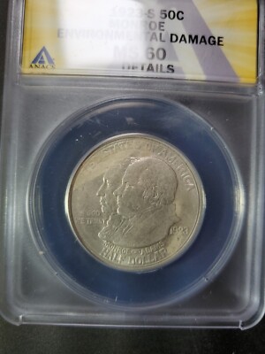 1923-S MONROE COMMEMORATIVE SILVER HALF DOLLAR ANACS Graded MS60