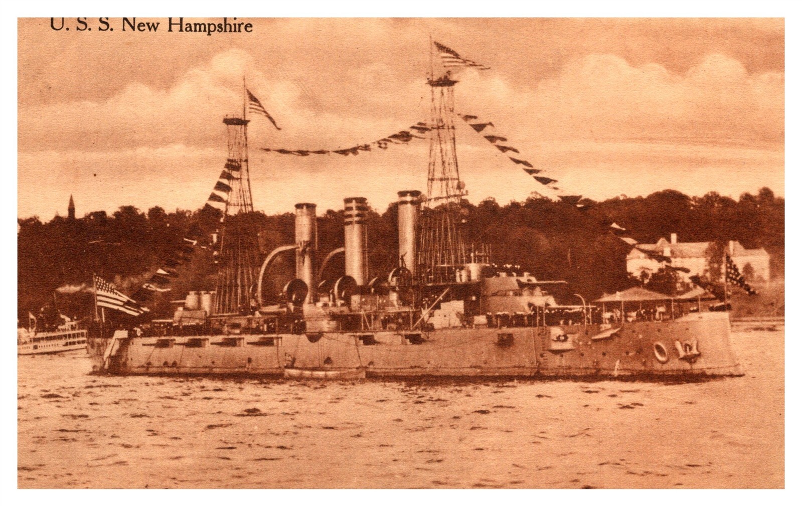 USS New Hampshire Navy WWI Connecticut Class Battleship 1908 Sepia Postcard AE18