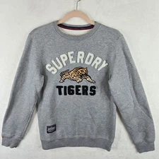 Superdry Tigers Mens Gray Premium Fleece Pullover Sweatshirt Size S