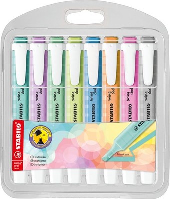 STABILO Highlighter swing cool Pastel - Pack of 8 - Assorted Colors, Portable...