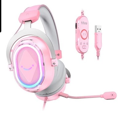 FIFINE Wired RGB Gaming Headset 7.1 Surround Sound Streaming Headset - Pink