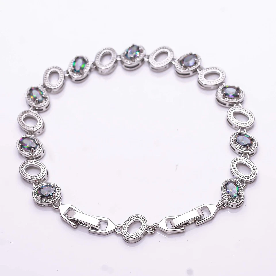 Brazalete Tenis Plata Esterlina 925 Topacio Fuego Místico Arco Iris Azul 7.99" B477406 Foto 3 de 4