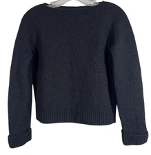 VINCE Sz S Women’s Sweater Black Boatneck Crop Cuffed Thick Wool Quiet Luxury
