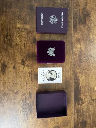 1986-S American Silver Eagle Proof 1 oz .999 Silver Dollar – Box & COA.