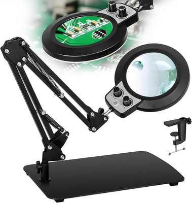 Magnifying Glass with Light and Stand, 30X 10X LED Lighted Desk Lamp & Clamp, In