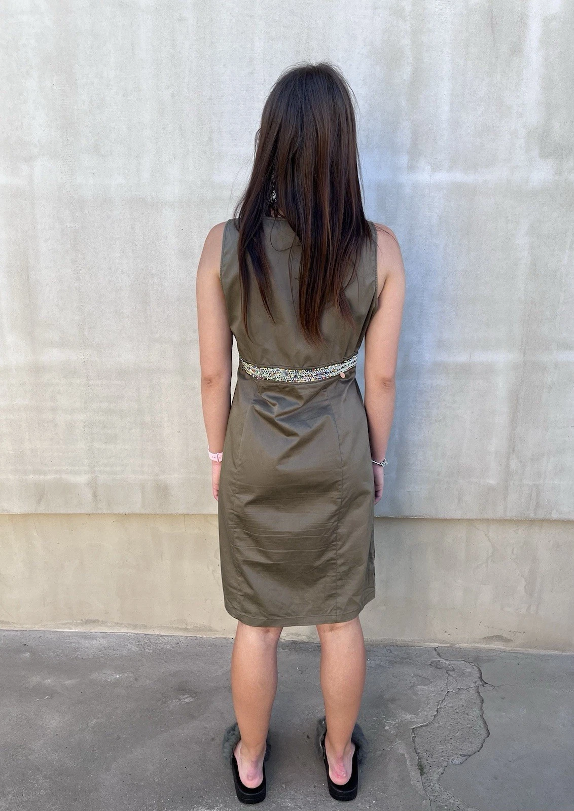 Love Moschino abito donna verde senza maniche in vita con perline taglia I44 US8